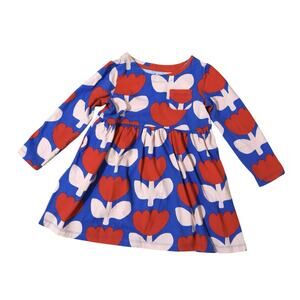 Mini Boden Kingfisher Blue Bold Floral Long Sleeve Jersey Dress 4-5Y Church